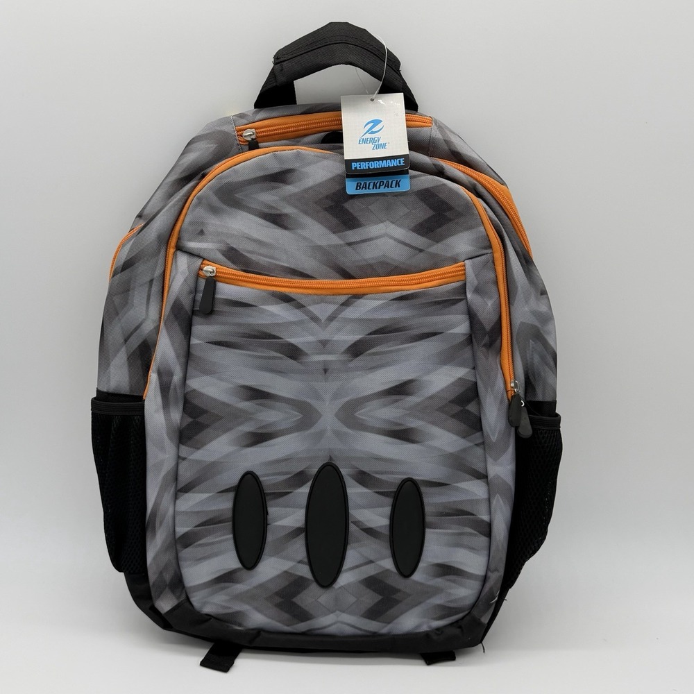 Energy Zone Performance 17" Backpack Gray Geometric Orange Laptop School NWT